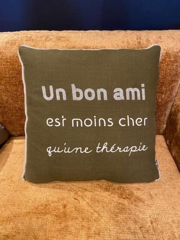 coussin message amitié couleur tabac sud etoffe